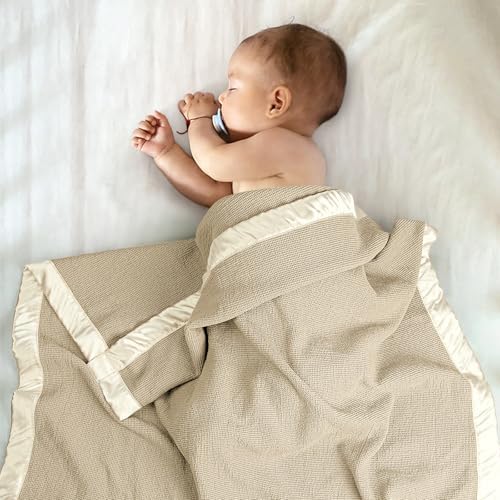 Lulumoon Waffle Swaddle Blanket with Satin Trim