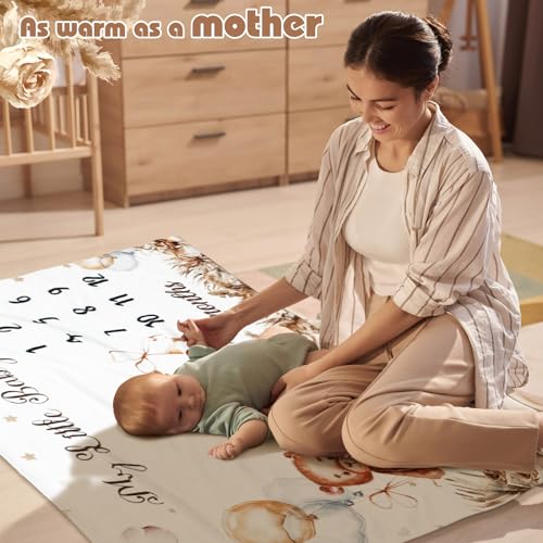 Mindsoft Boho Brown Bear Milestone Blanket with Frame