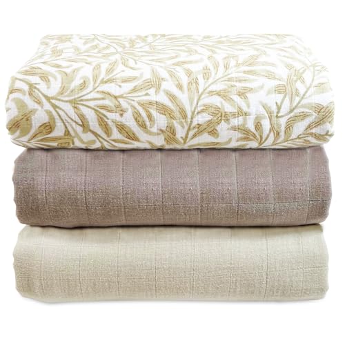 MOZAH Organic Muslin Swaddle Blankets 3 Pack