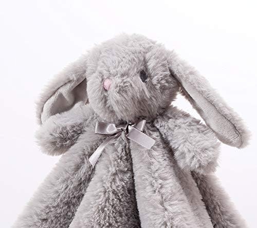 CREVENT Cozy Plush Baby Security Blanket with Grey Bunny Face