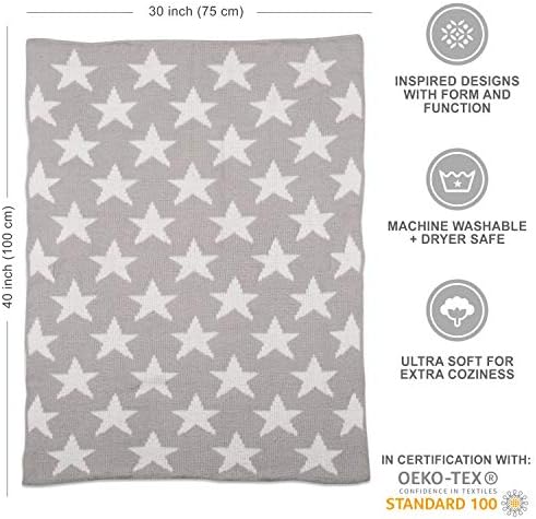 Living Textiles Grey Stars Chenille Baby Blanket Reversible