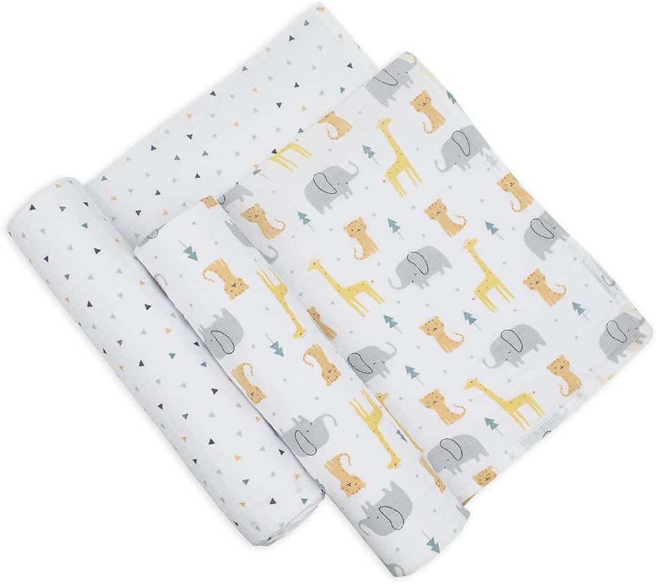 Living Textiles Animal Parade Swaddle Blankets 2-Pack - Ultra Soft Cotton Muslin