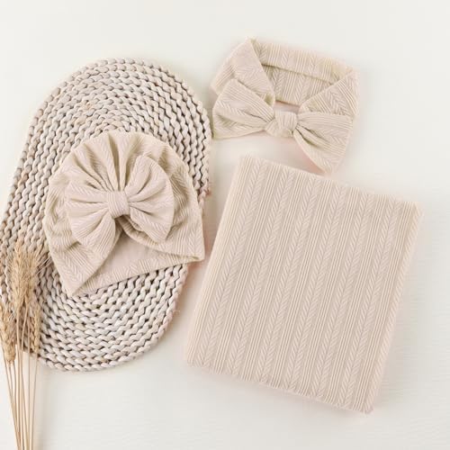 OMUKY Newborn Swaddle Blanket Set with Beanie and Headband