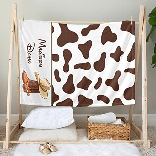 Deven Personalized Baby Blanket with Cowboy Boot Print 30x40 in
