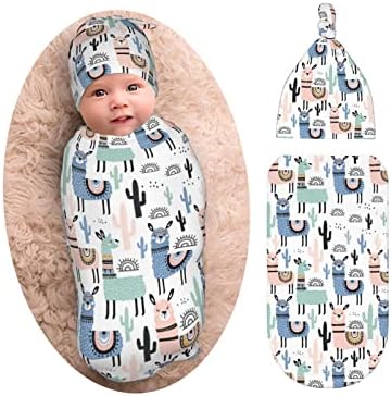 Osvbs Llama Baby Swaddle Blanket with Beanie Set