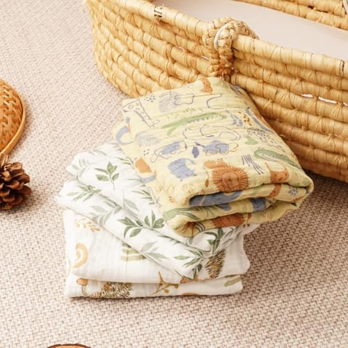 CoolaPeach Muslin Swaddle Blankets 3 Pack Jungle Pattern