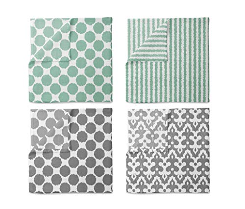Bacati Ikat Mint Grey Dots Stripes Swaddling Muslin Set of 4