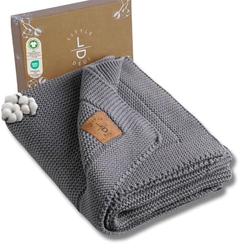Little Dedi Organic Cotton GOTS Certified Baby Blanket - 30x40 Dark Grey