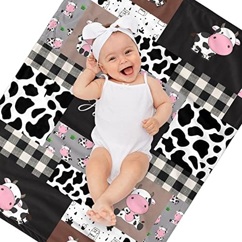 Personalized Cow Minky Baby Blanket with Name 1