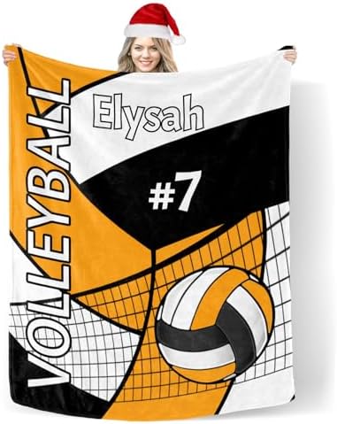 Custom Blanket with Name Volleyball Light Orange Swaddling Blanket for Baby Shower