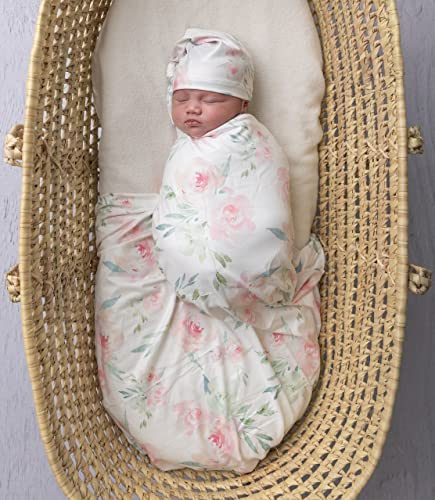 Giggle Angel Baby Girl Swaddle Blanket Set with Beanie Pink 3
