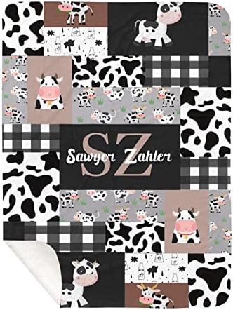 NZOOHY Cow Print Personalized Baby Blanket 30X40 in