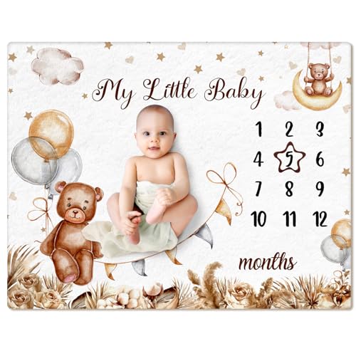 Mindsoft Boho Brown Bear Milestone Blanket with Frame