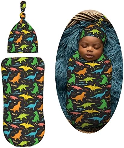 Dinosaur Swaddle Blanket Hat Set for Newborns