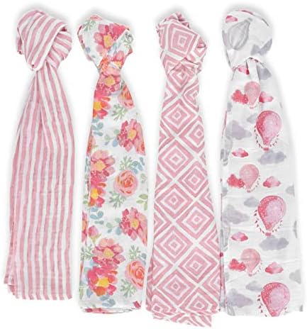 Featherhead 100 Cotton Muslin Swaddle Blankets - 4 Pack Garden Floral