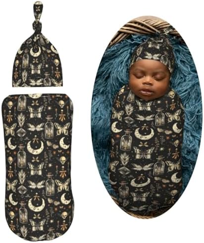 Muishi Moths and Moons Swaddle Blanket and Hat Set