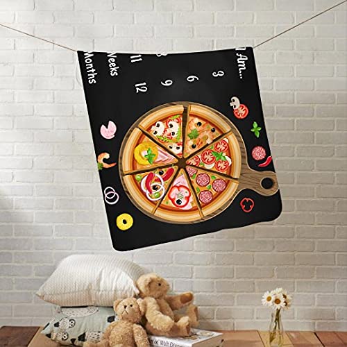 Baby Monthly Milestone Blanket - Pizza Black Personalized 60x40