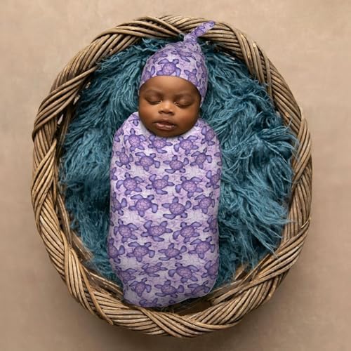 Muishi Purple Sea Turtle Swaddle Blanket Hat Set