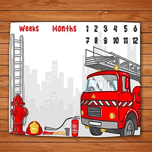 Baby Monthly Milestone Blanket Red Fire Truck