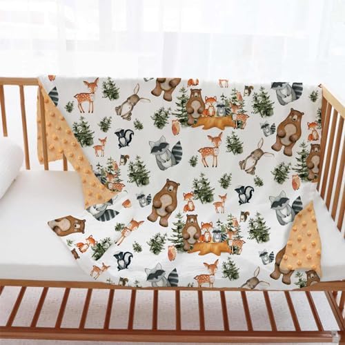 Buerhanerry Woodland Animal Baby Blanket 30x40 Soft Minky with Double Layer Dotted Backing
