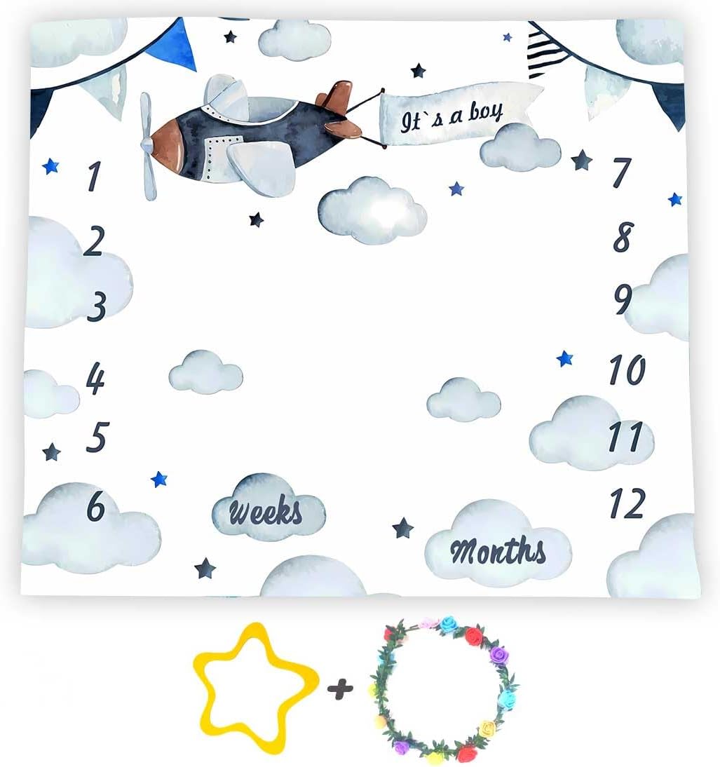 Airplane Baby Milestone Blanket for Boy or Girl