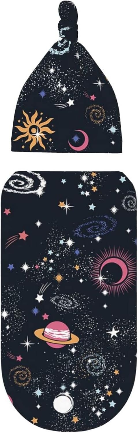 Osvbs Space Galaxy Swaddle Blanket with Beanie Set