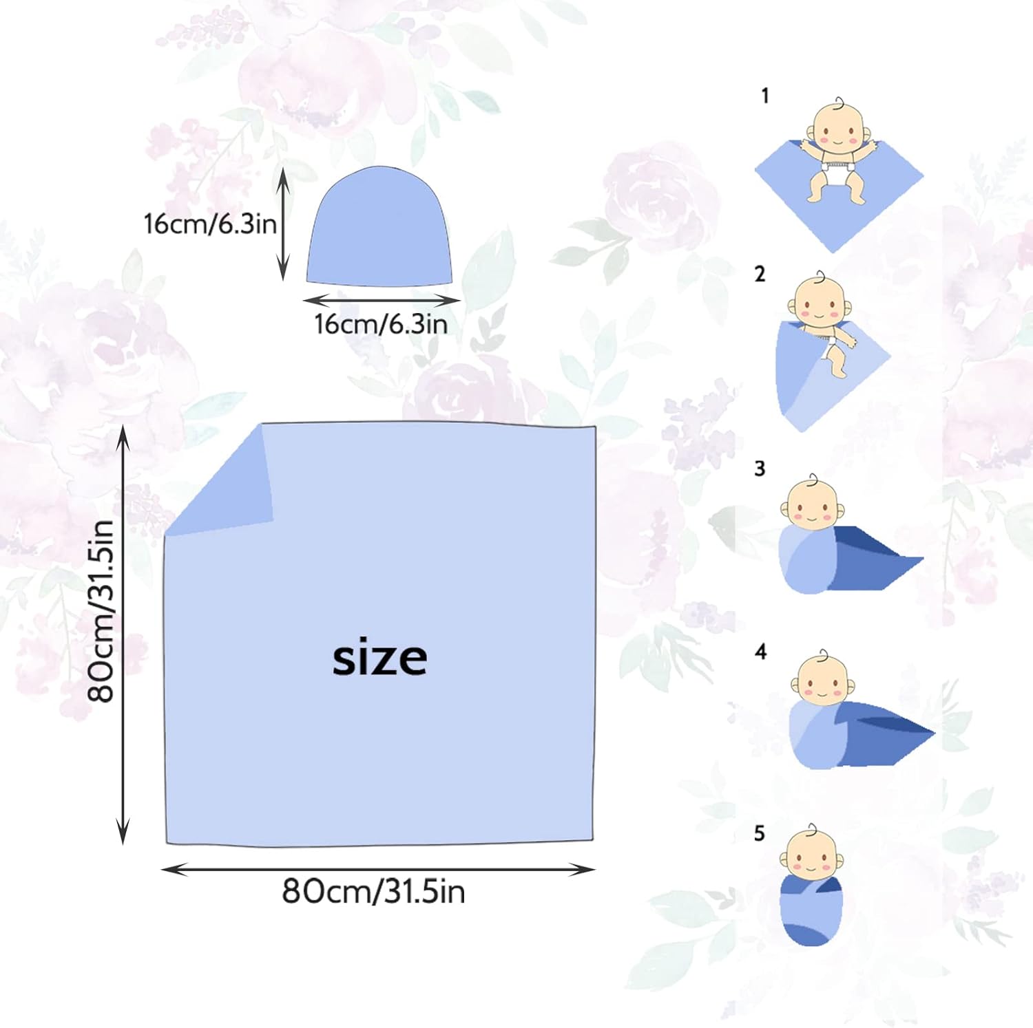 TANOFAR Newborn Swaddle Blanket with Beanie Set Purple Flower