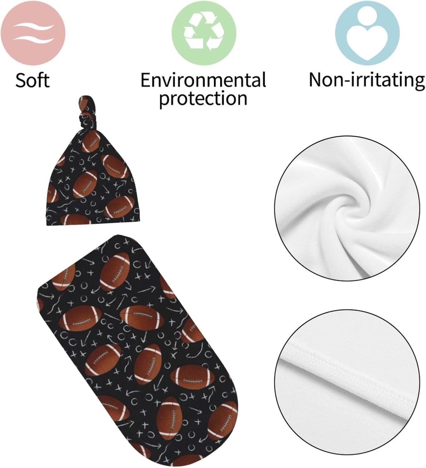Football Baby Swaddle Blanket Beanie Set for Newborns