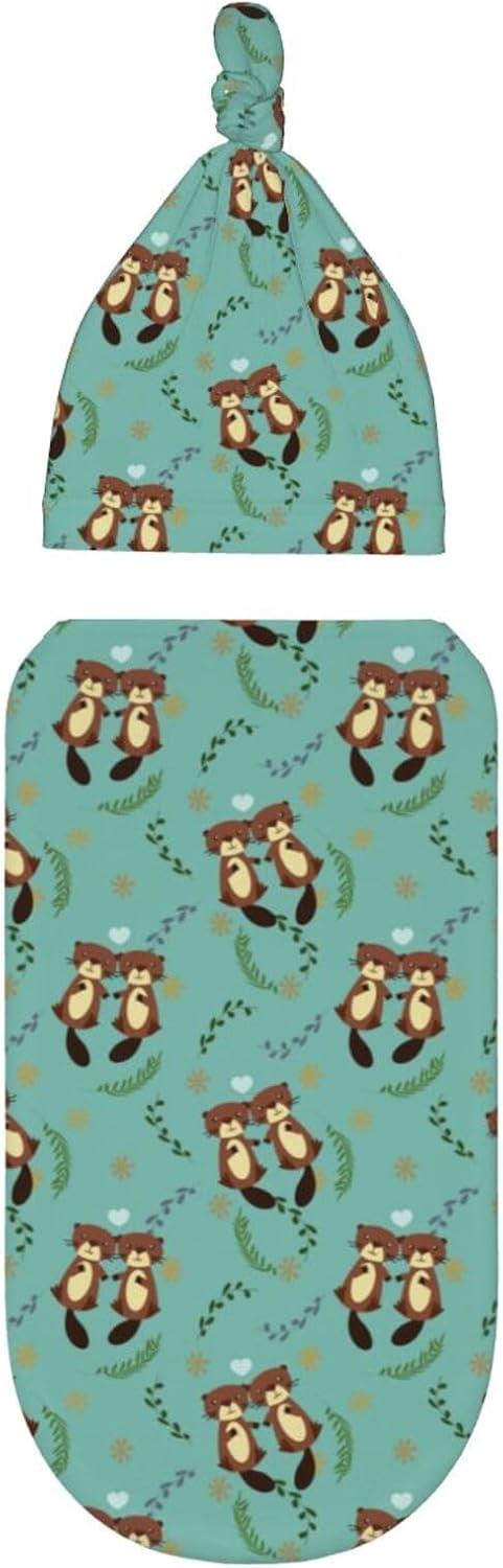 Muishi Cute Beaver Newborn Swaddle Blanket and Hat Set