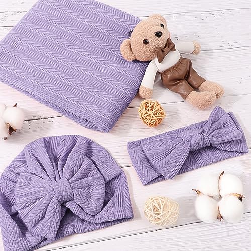 AQOKKA Newborn Swaddle Blanket Set with Hat and Wooden Sign