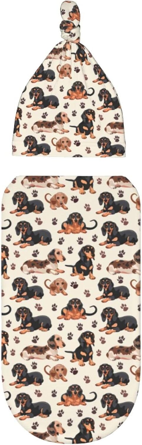 Muishi Dachshund Swaddle Blanket Beanie Set
