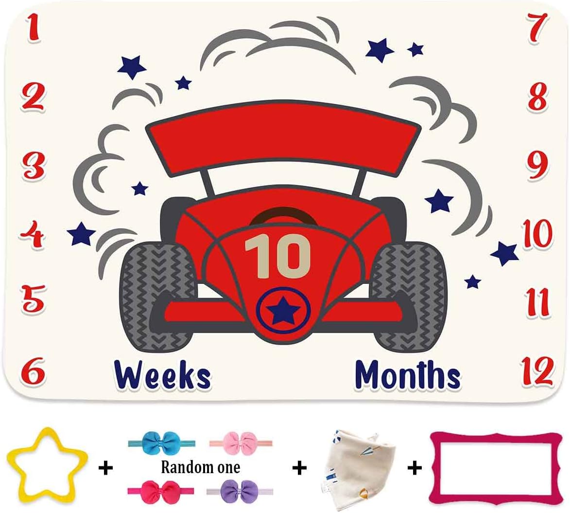 Racing Car Baby Milestone Blanket 48x40in