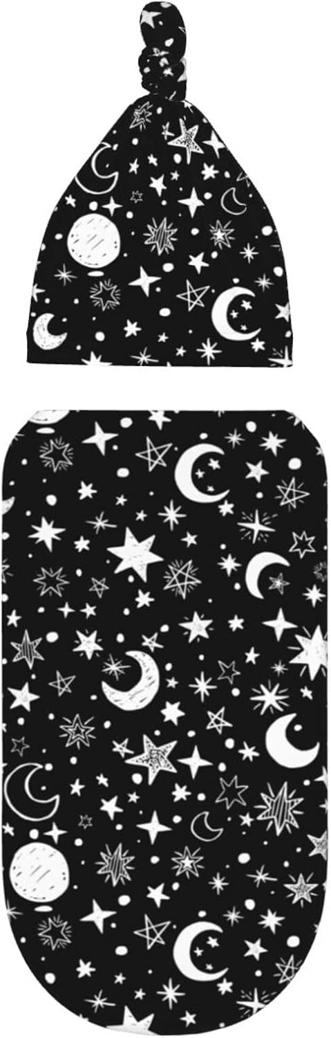 Moon Star Swaddle Blanket Hat Set for Newborns