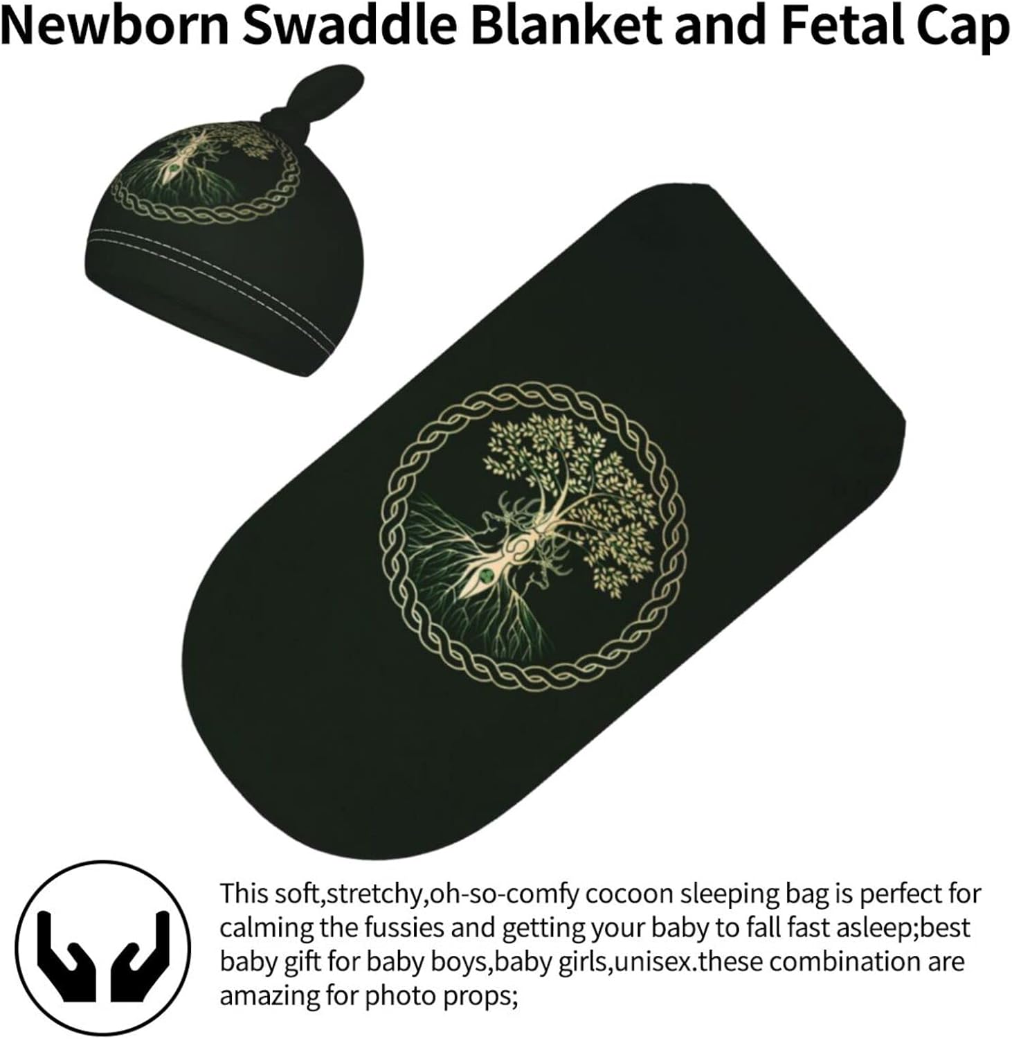 Ykklima Baby Swaddle Blanket with Beanie Hat 1