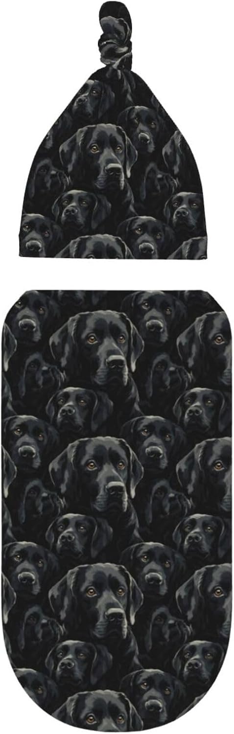 Muishi Black Labrador Swaddle Blanket and Hat Set