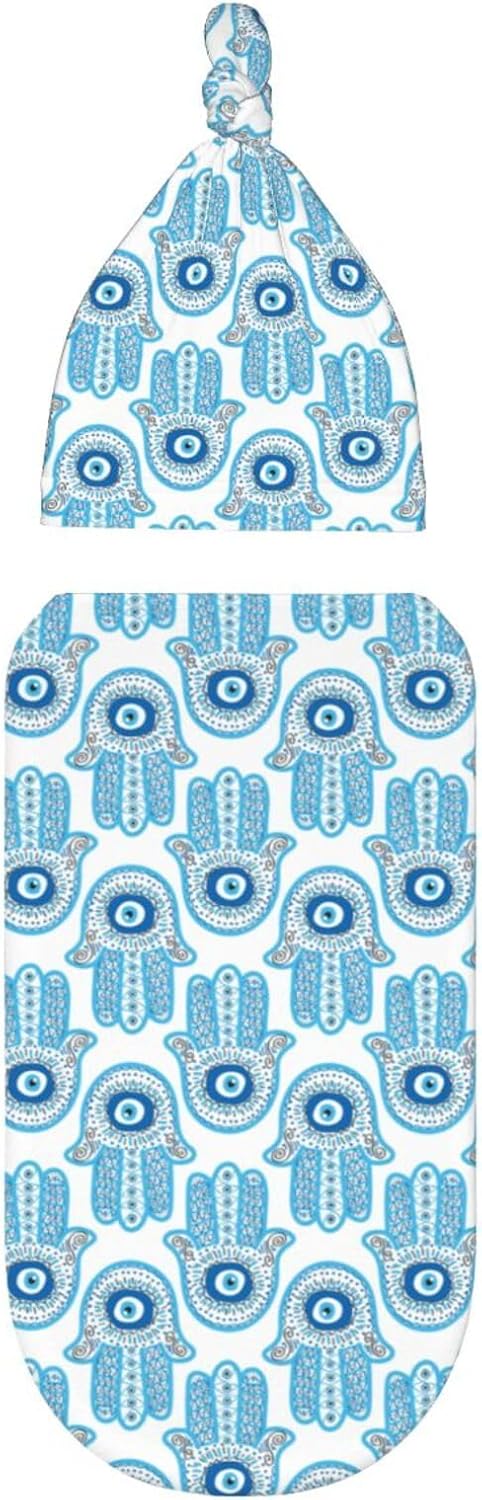 Muishi Hamsa Hand Evil Eye Swaddle Blanket Hat Set
