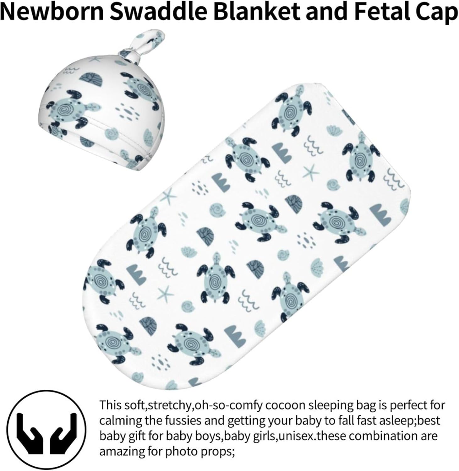Lcokin Sea Turtle Baby Swaddle Set with Beanie Hat
