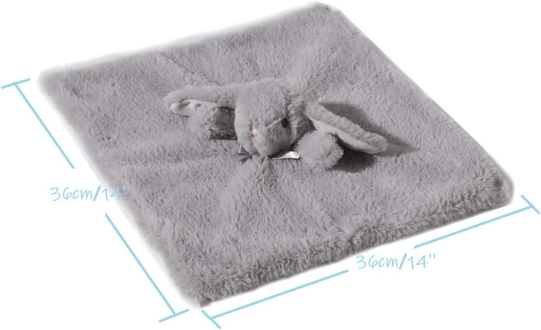 CREVENT Cozy Plush Baby Security Blanket with Grey Bunny Face