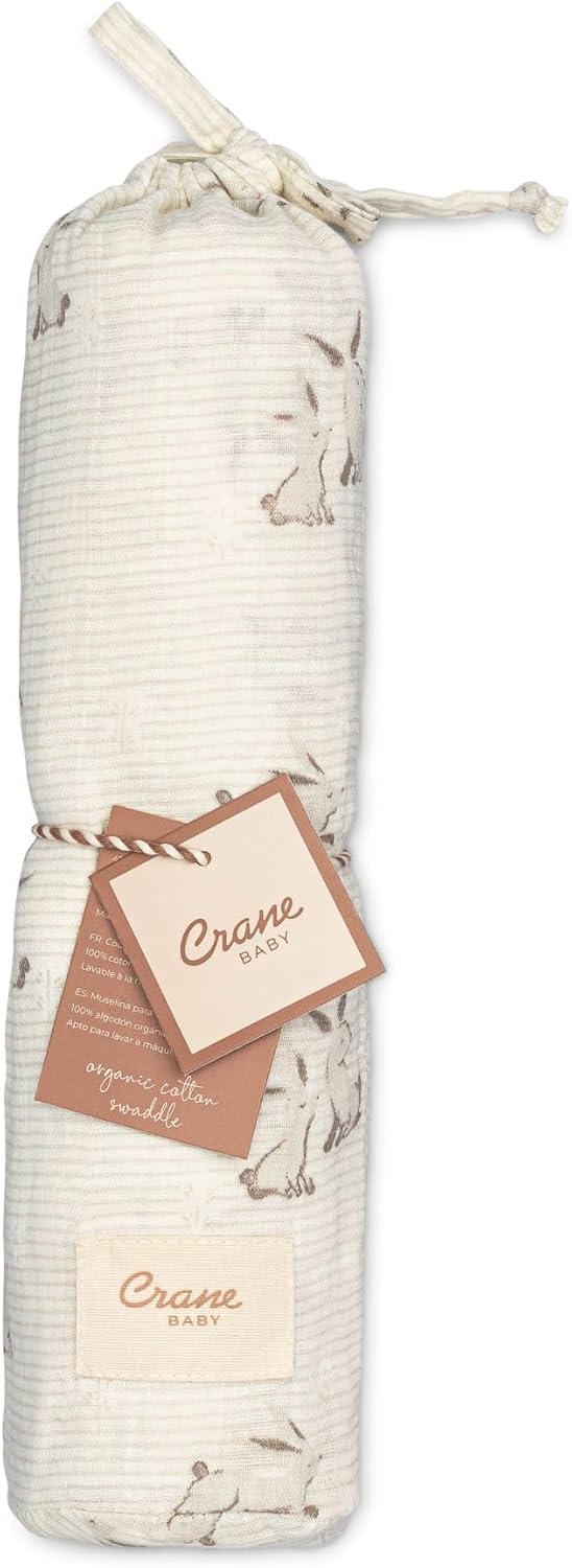 Crane Baby Organic Cotton Bunny Swaddle Wrap 47x47