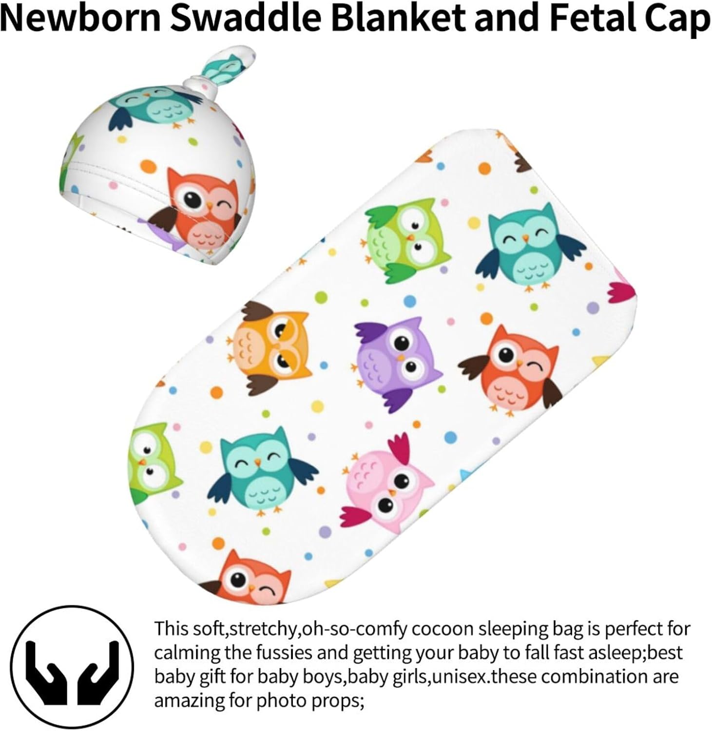 Cute Owls Swaddle Blanket Set with Beanie Hat for Newborn 1