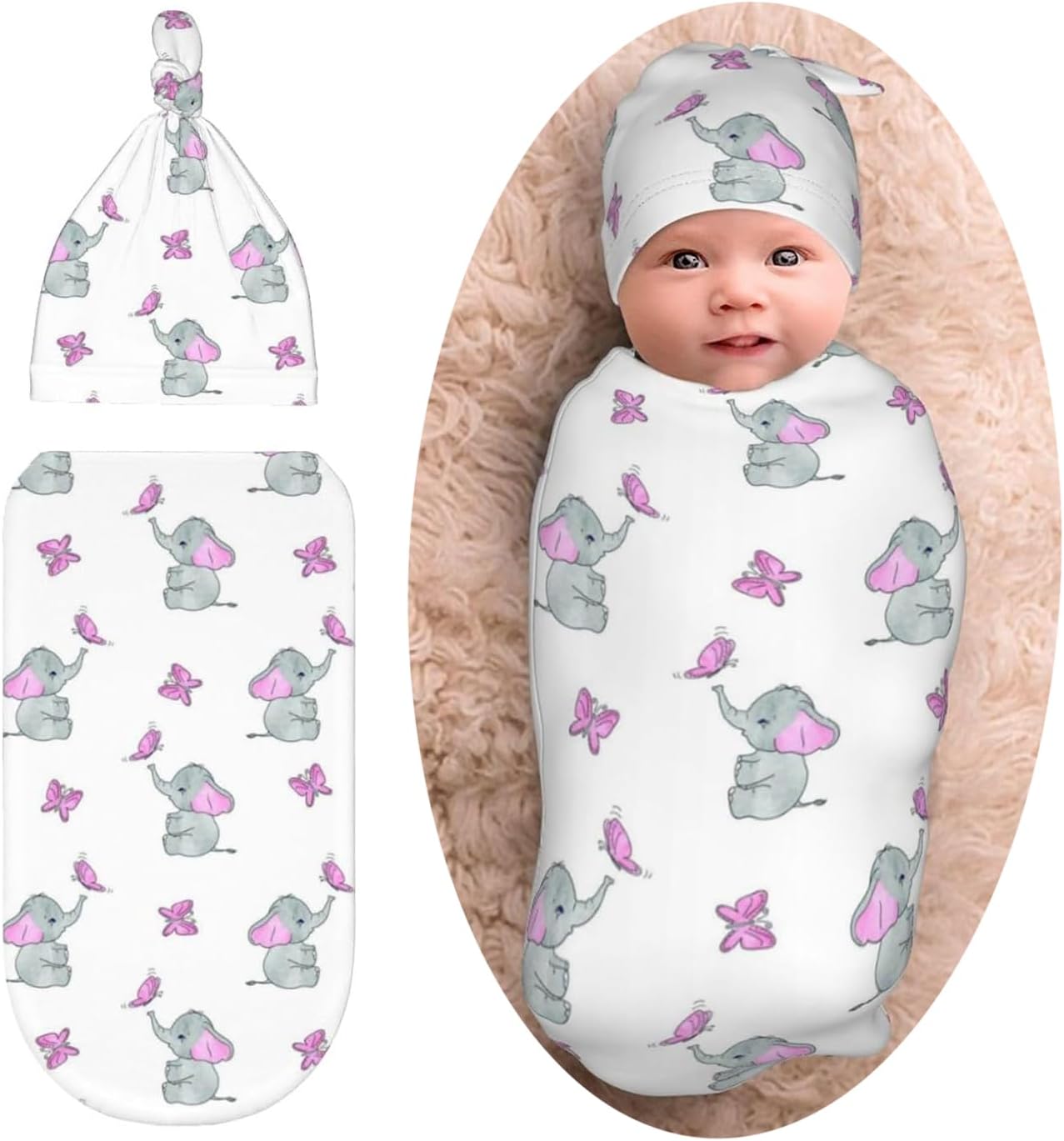 WELBB Newborn Swaddle Blanket Hat Set