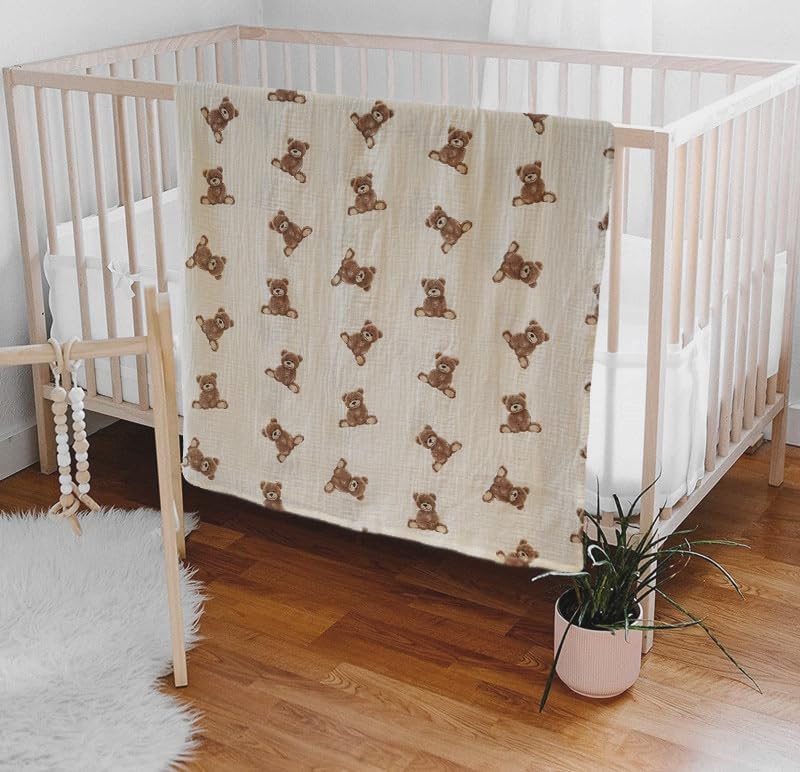 Little Jump 2-Pack Muslin Swaddle Blankets - Boho Teddy Bear Design