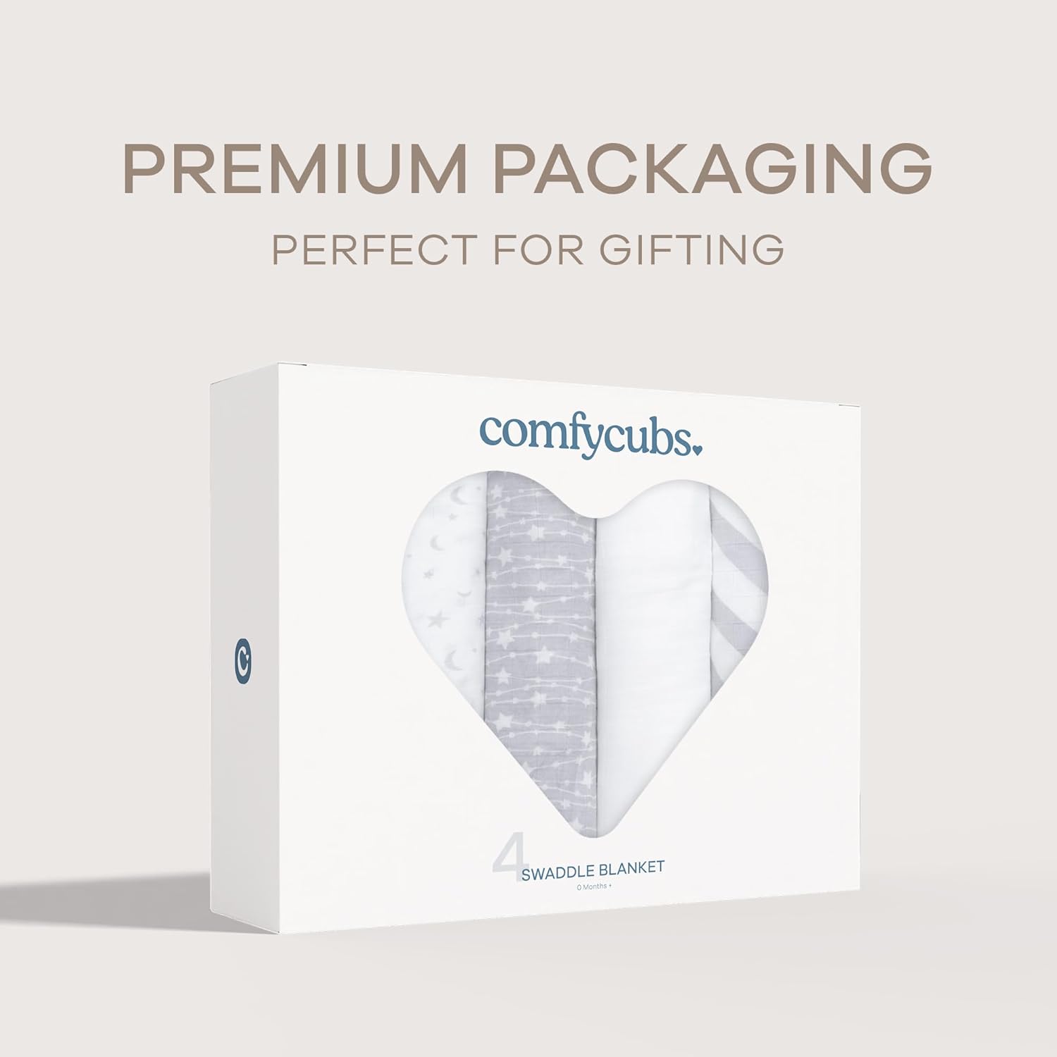 Comfy Cubs Muslin Swaddle Blankets Pack of 4 Grey