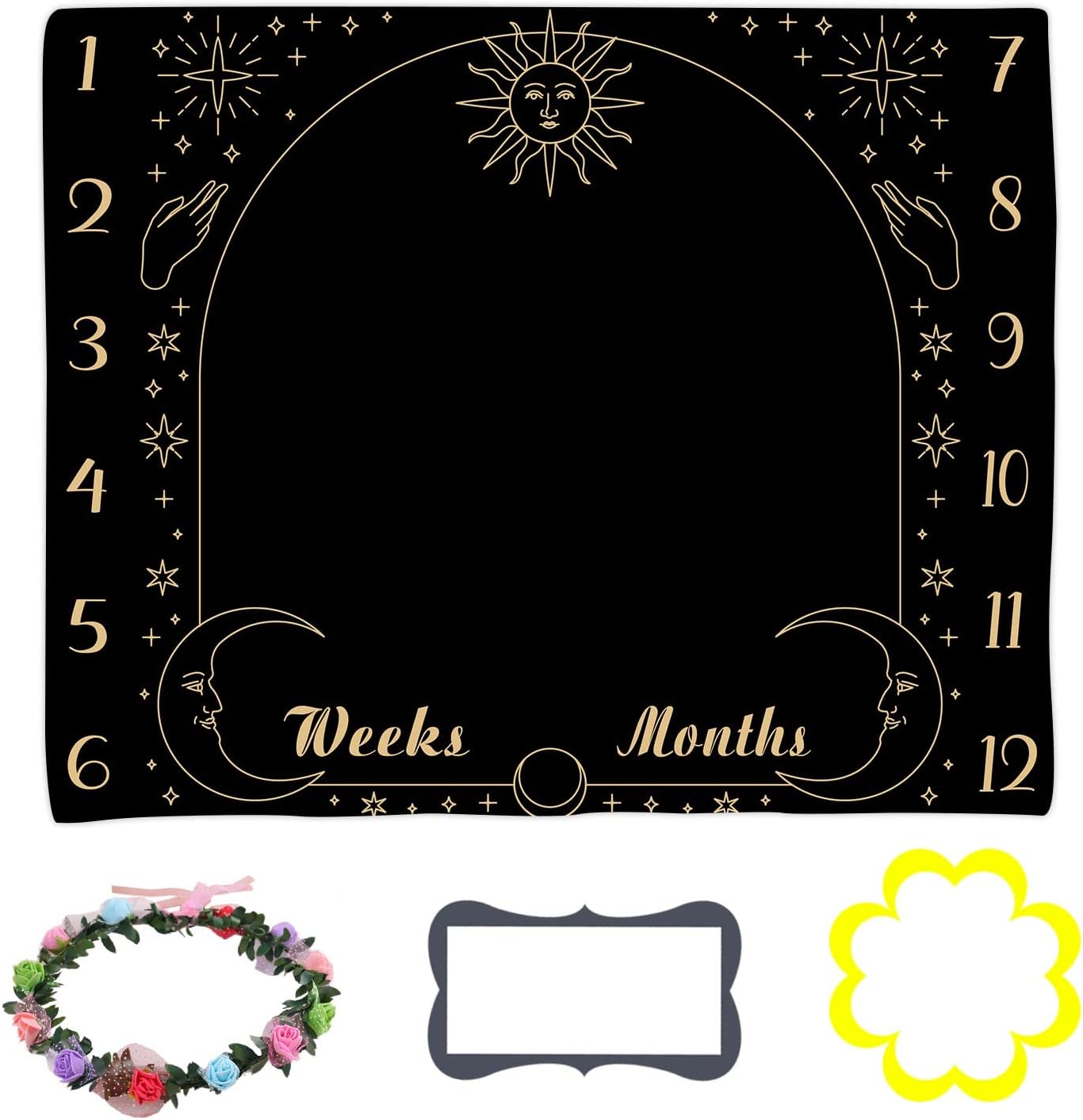 Baby Monthly Milestone Blanket - 48x40 Inch Swaddle Blanket with Sun Moon Design