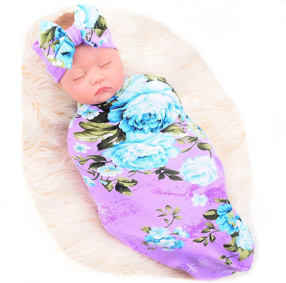 Galabloomer Newborn Baby Swaddle Blanket and Bow Set