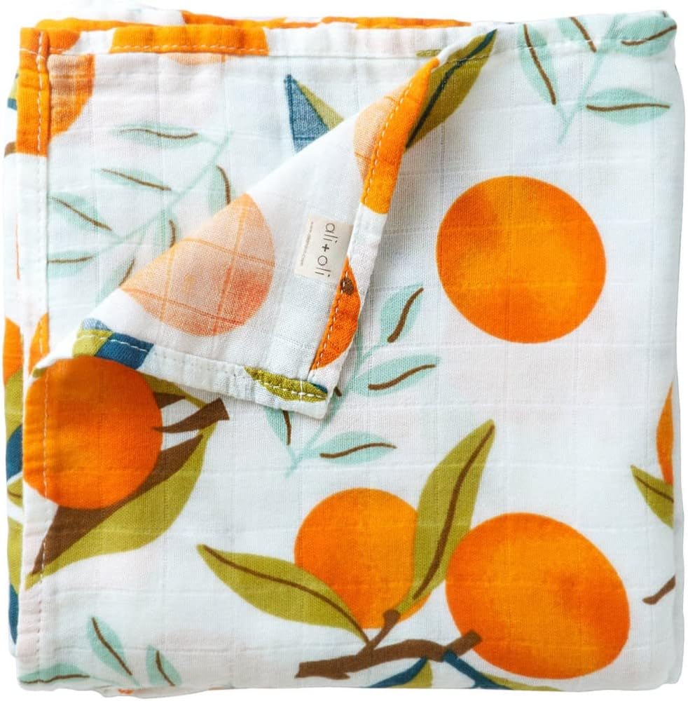 AliOli Muslin Swaddle Blanket Large 47x47 Tangerine