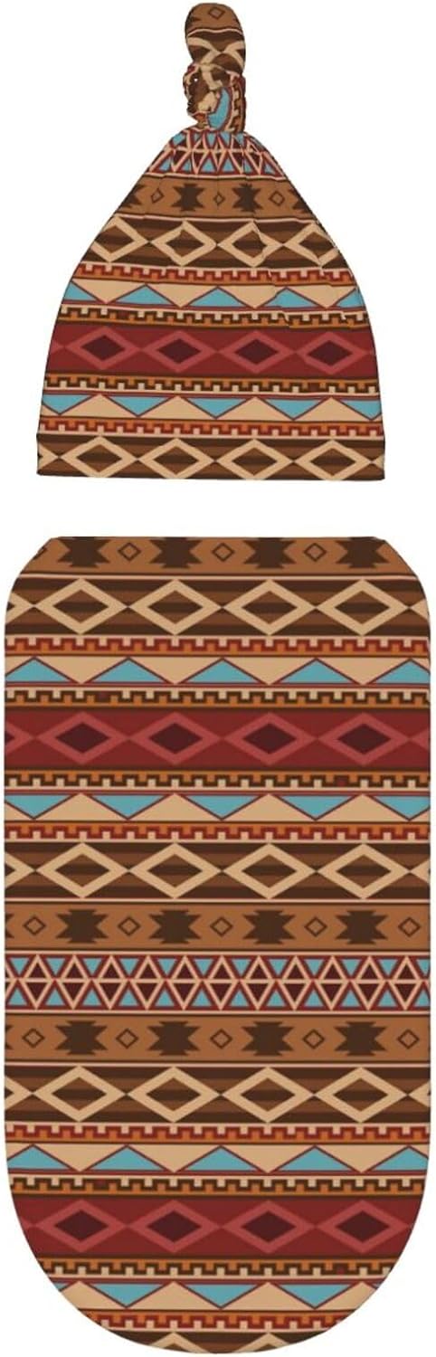 Sanghing Aztec Swaddle Blanket with Beanie Set for Newborns