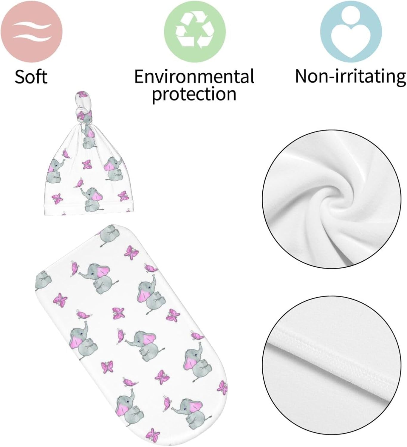 WELBB Newborn Swaddle Blanket Hat Set