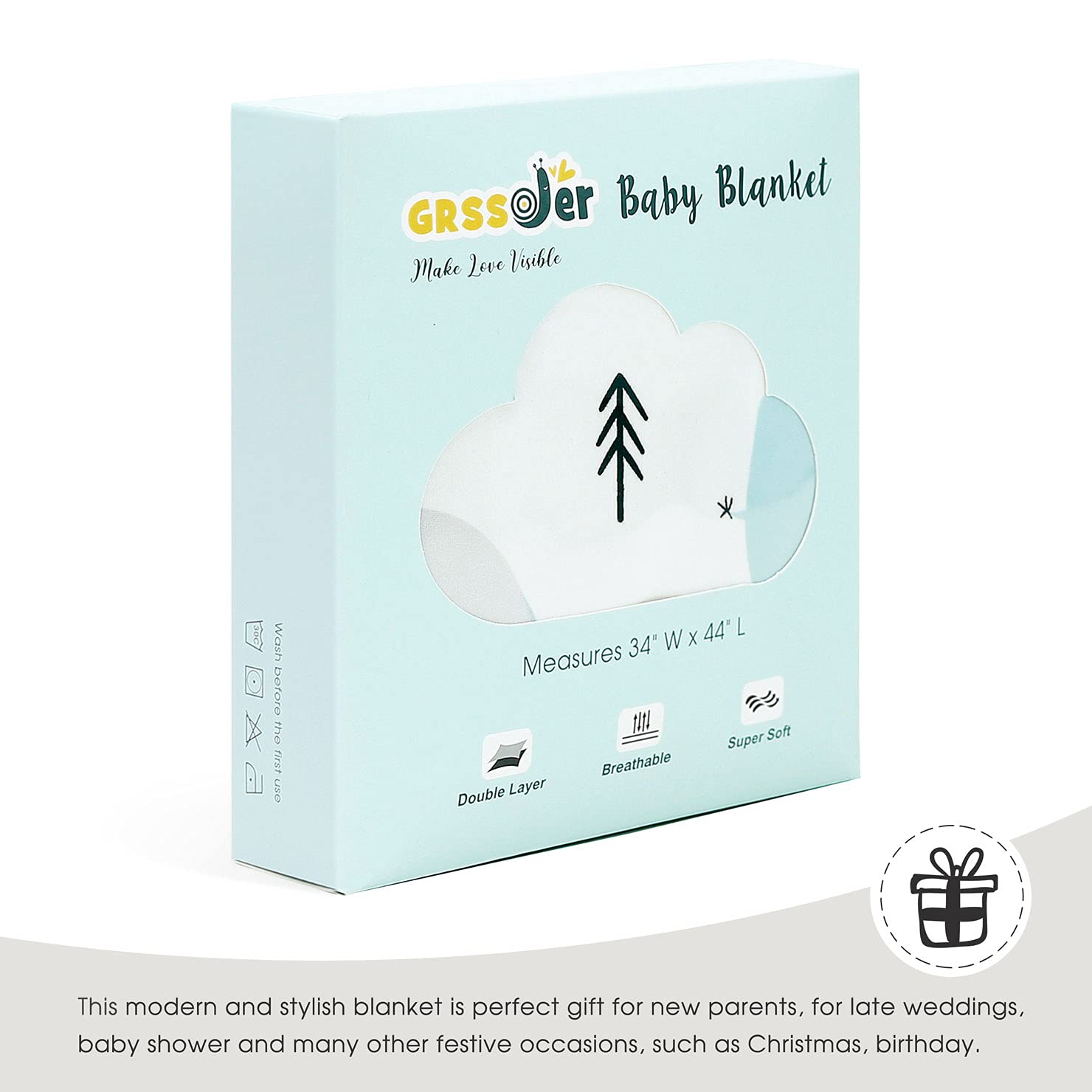 GRSSDER Super Soft Baby Swaddle Blanket with Elephant Print