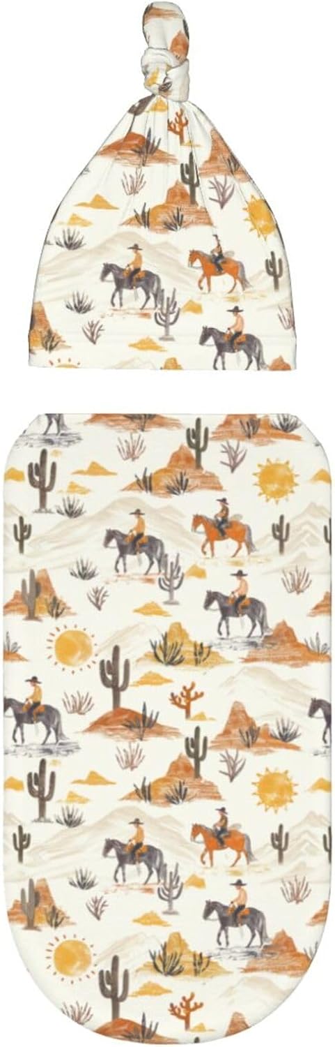 Soft Western Cowboys Horses Swaddle Blanket Set